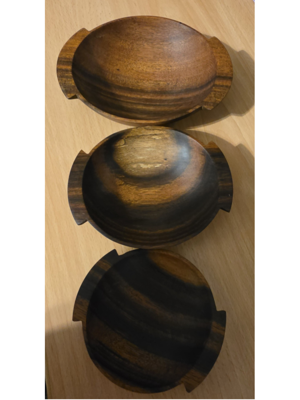 Wooden Nesting Serveware Bowls Set, One Size, Brown and Black